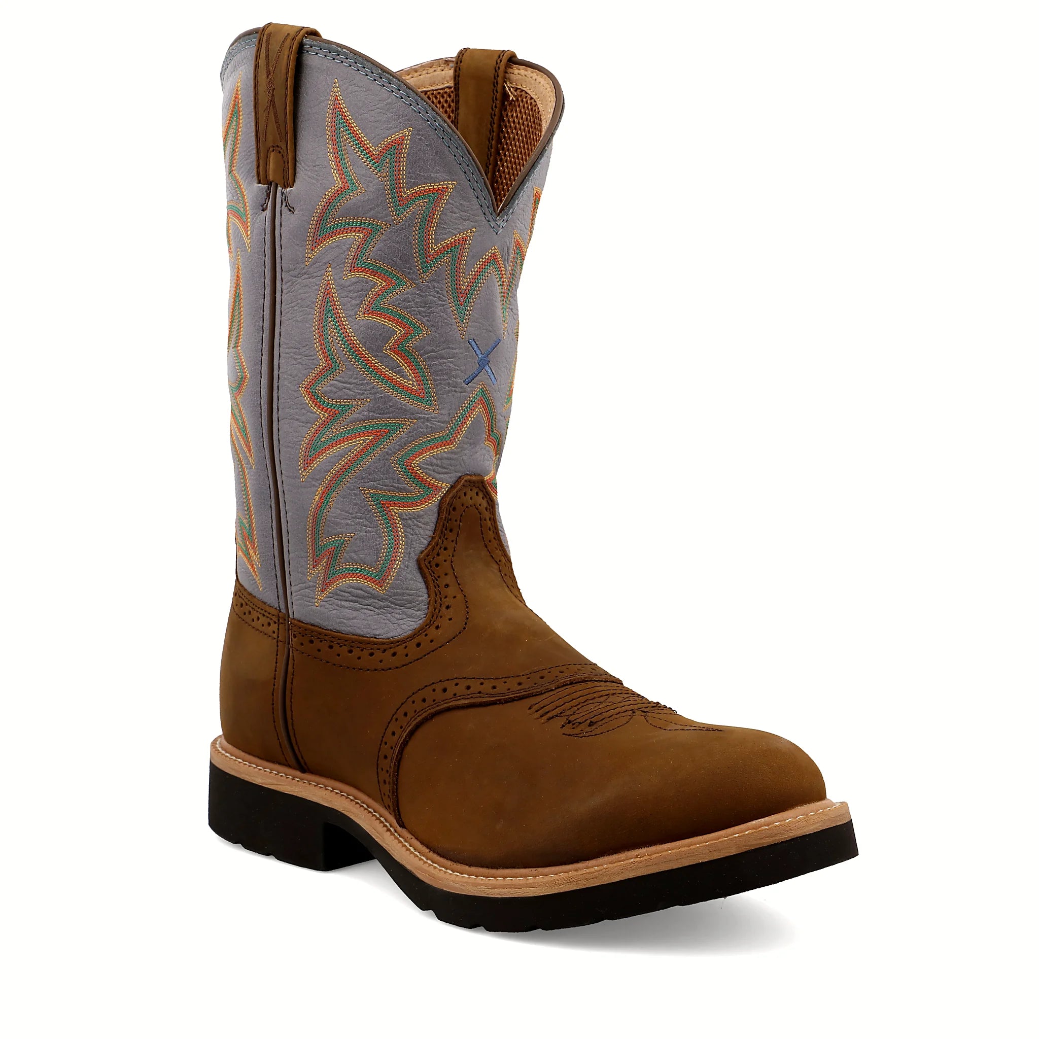 - 12" WESTERN WORK BOOT - DISTRESSED SADDLE & DENIM