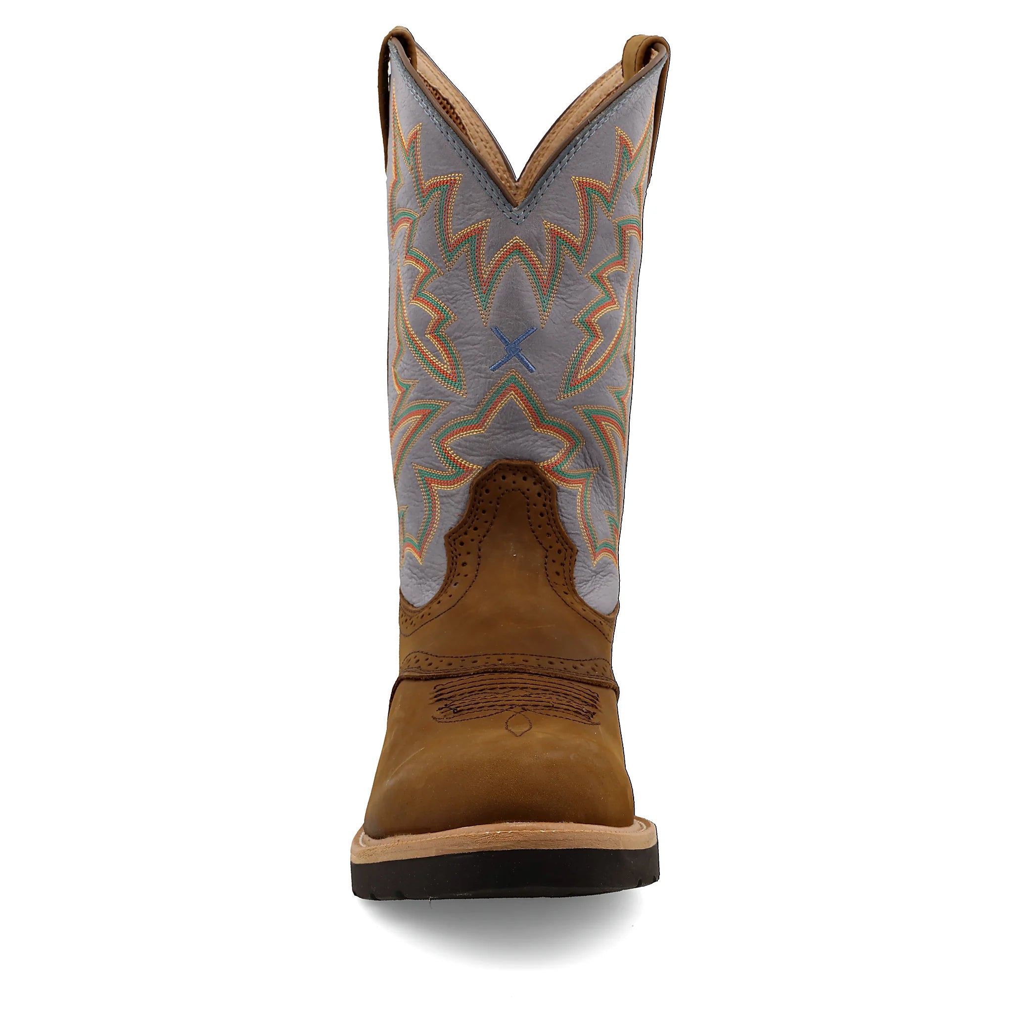 - 12" WESTERN WORK BOOT - DISTRESSED SADDLE & DENIM
