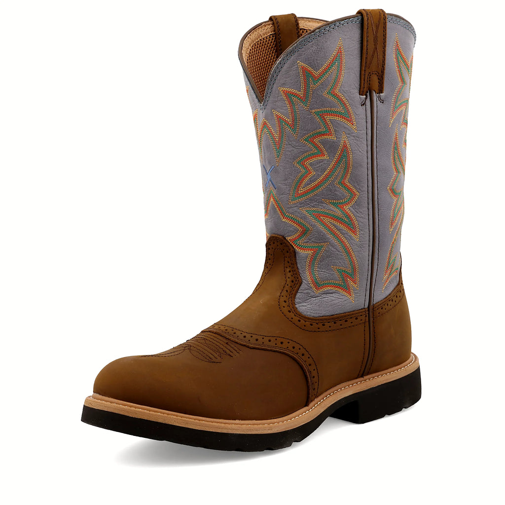 - 12" WESTERN WORK BOOT - DISTRESSED SADDLE & DENIM
