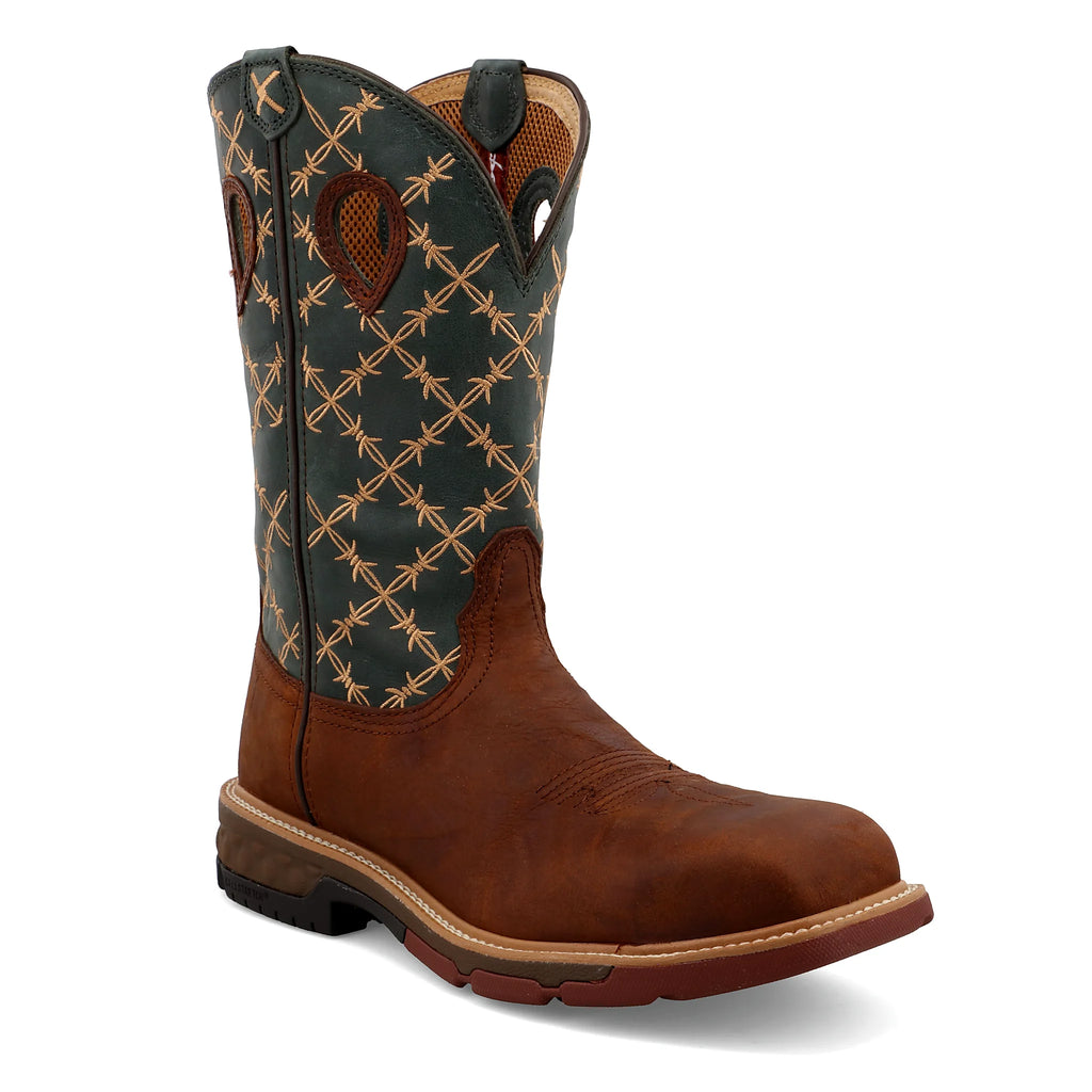 - 12" WESTERN WORK BOOT - MOCHA & SLATE (COMPOSITE TOE)