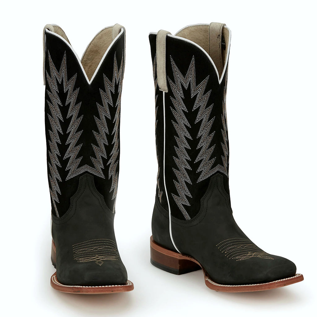 Suede western boot with a cowgirl block heel