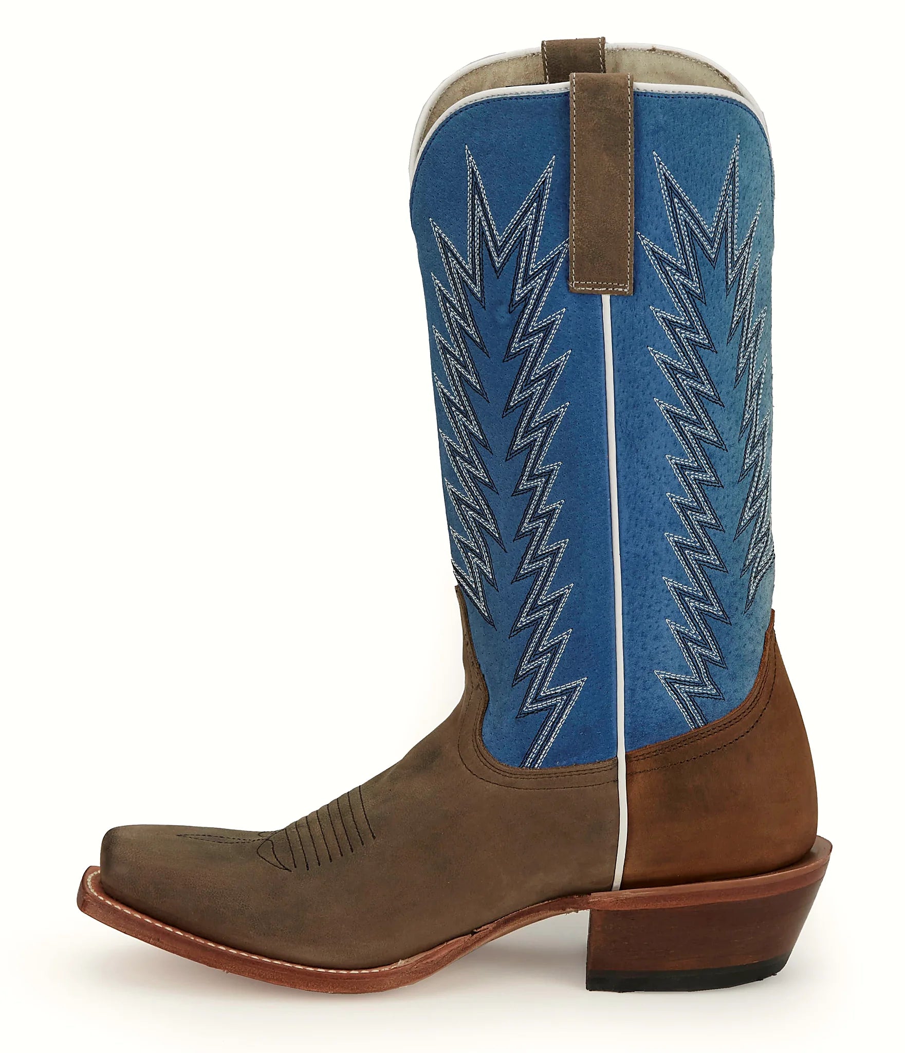 Suede cowboy boot with a medium square toe