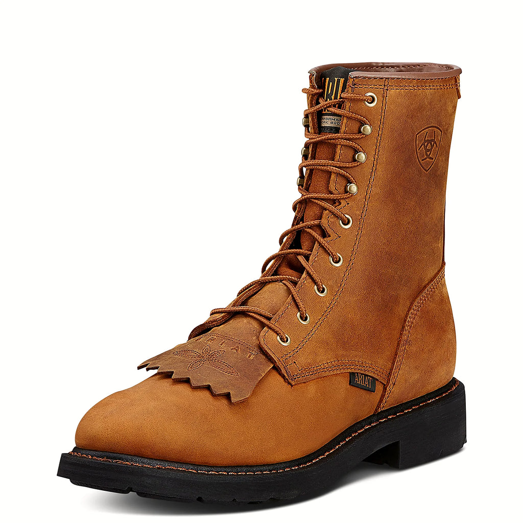Men's work boot with a rounded toe shape