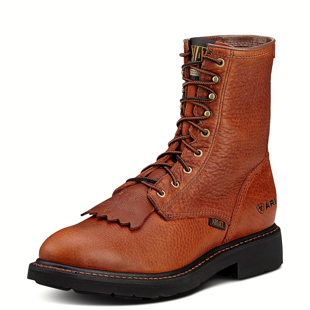 Safety toe work boot with a 90 degree heel