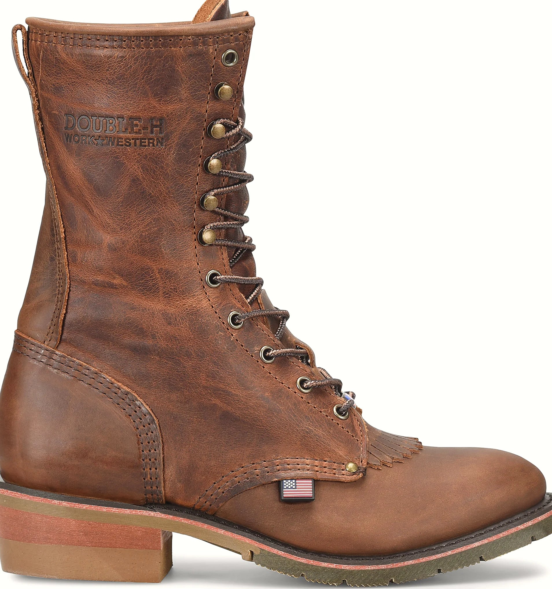 Packer boot with a chocolate leather vamp and camel quarter
