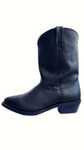 Black round toe pull-on western boot