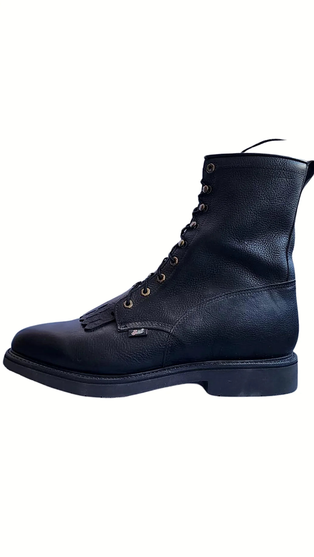 Black round toe lace-up work boot