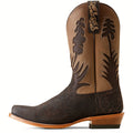 Brown printed square toe western boot