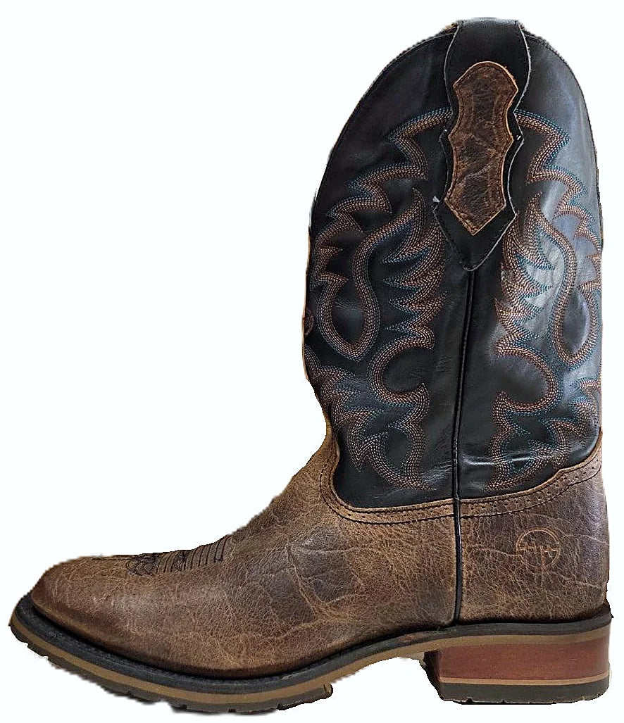 Pull-on western boot with a broad square toe
