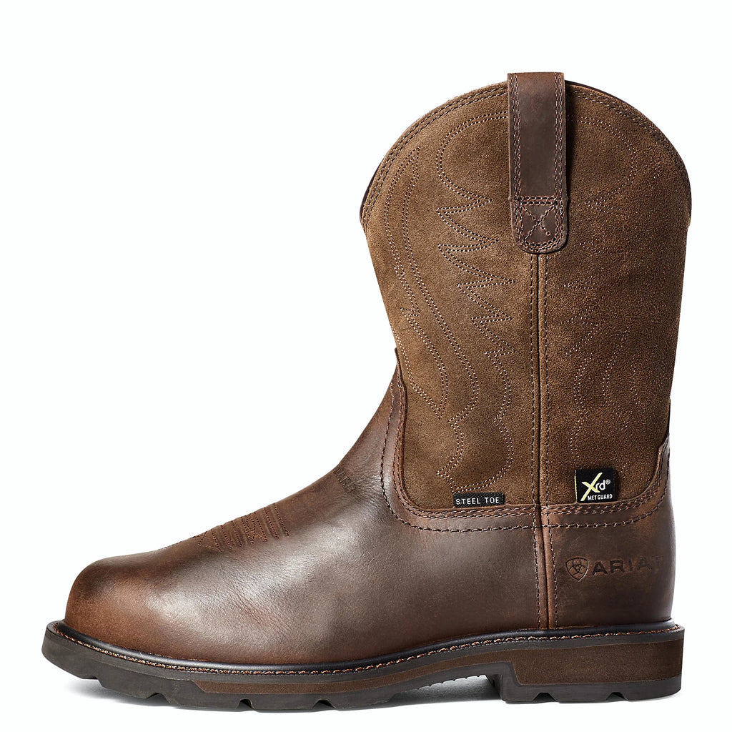 Steel toe work boot with a metatarsal guard