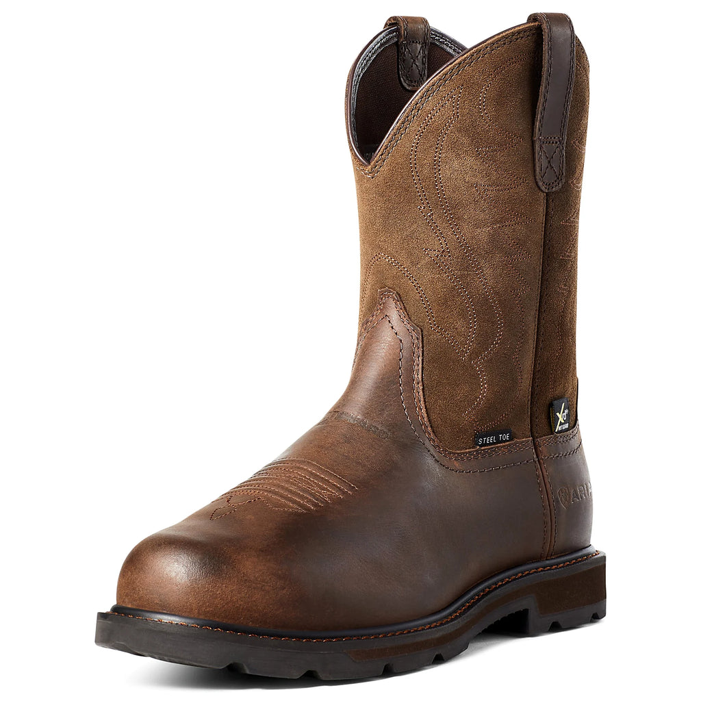 Ten inch work boot with a round toe