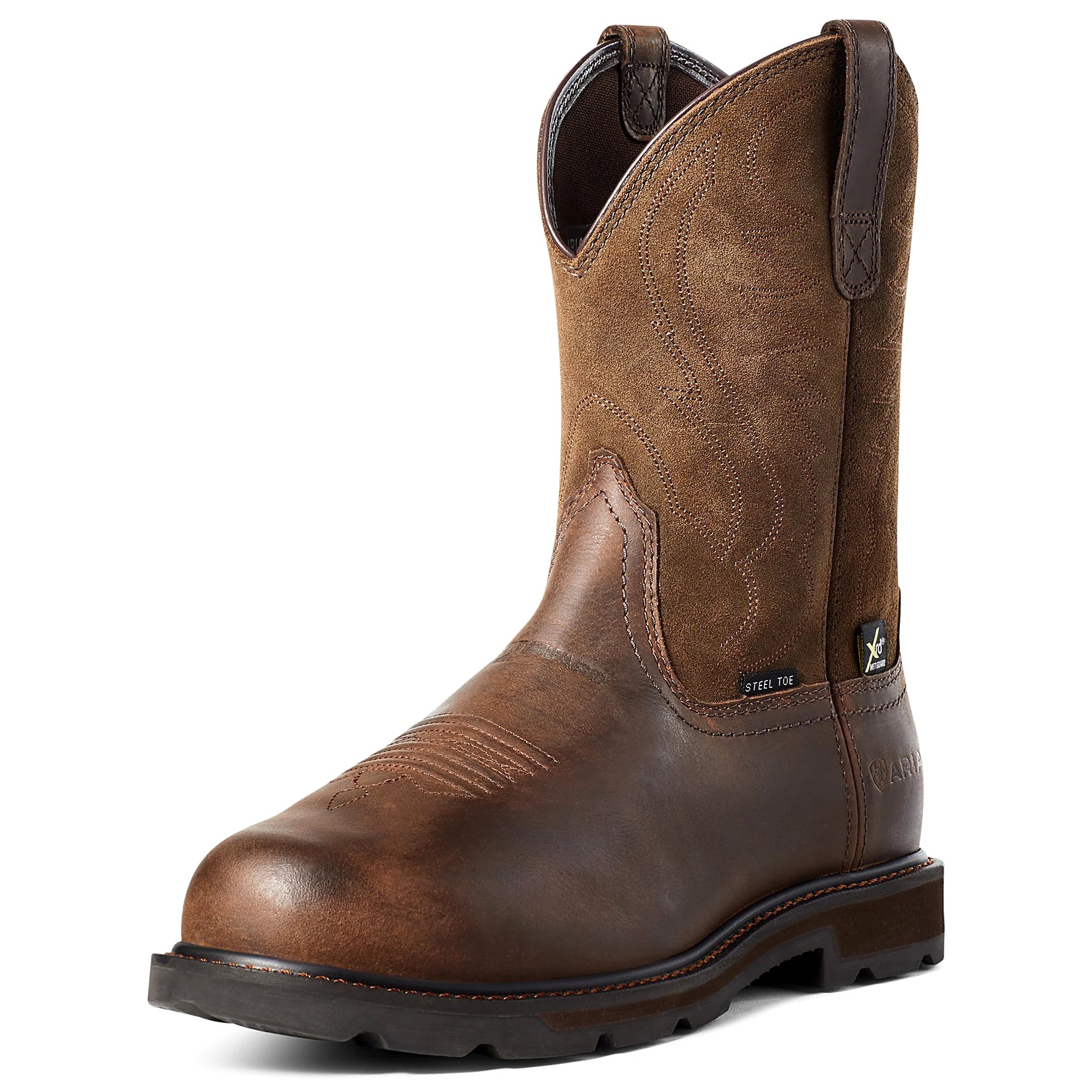 Ten inch work boot with a round toe