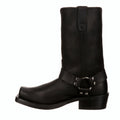 Black harness boot with antiqued metal hardware