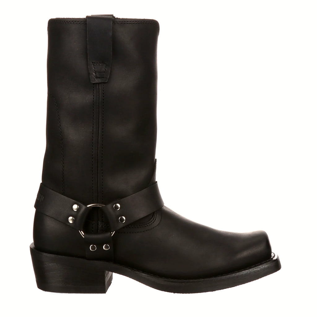 Black boot with a Strider heel and rubber outsole