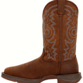 Distressed brown round toe pull-on western boot