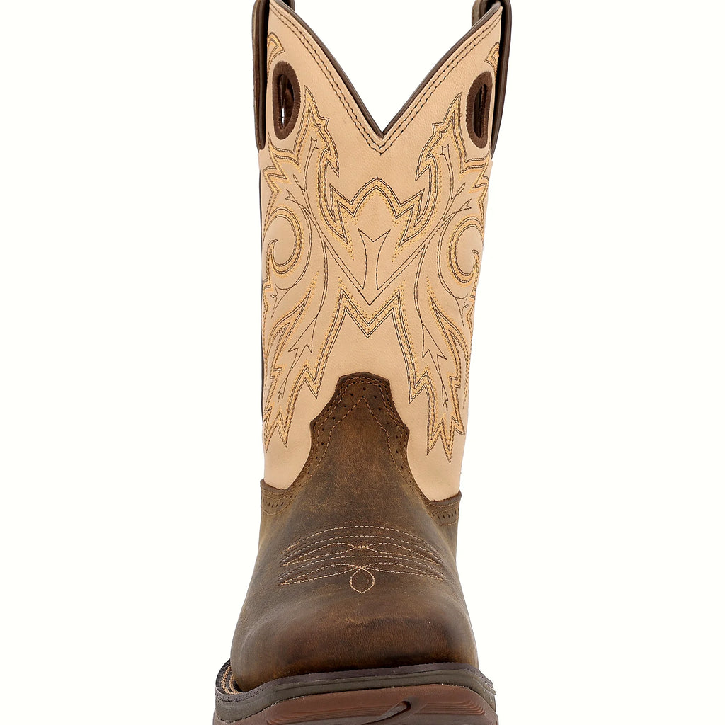 Full-grain leather pull-on boot with a mesh lining