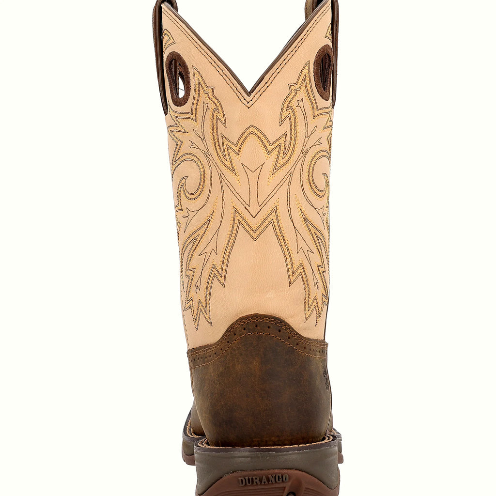 Brown western boot with a rocker heel