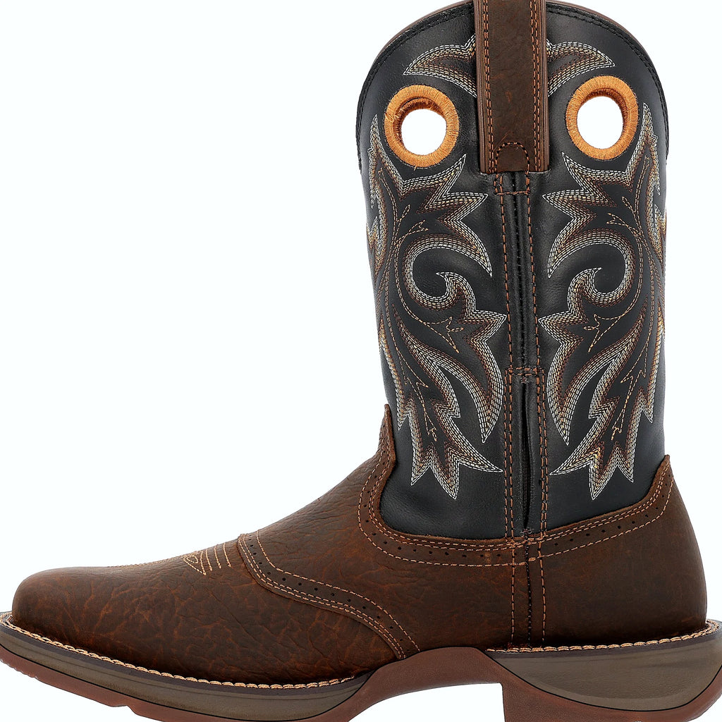 Square toe western boot built on a saddle vamp