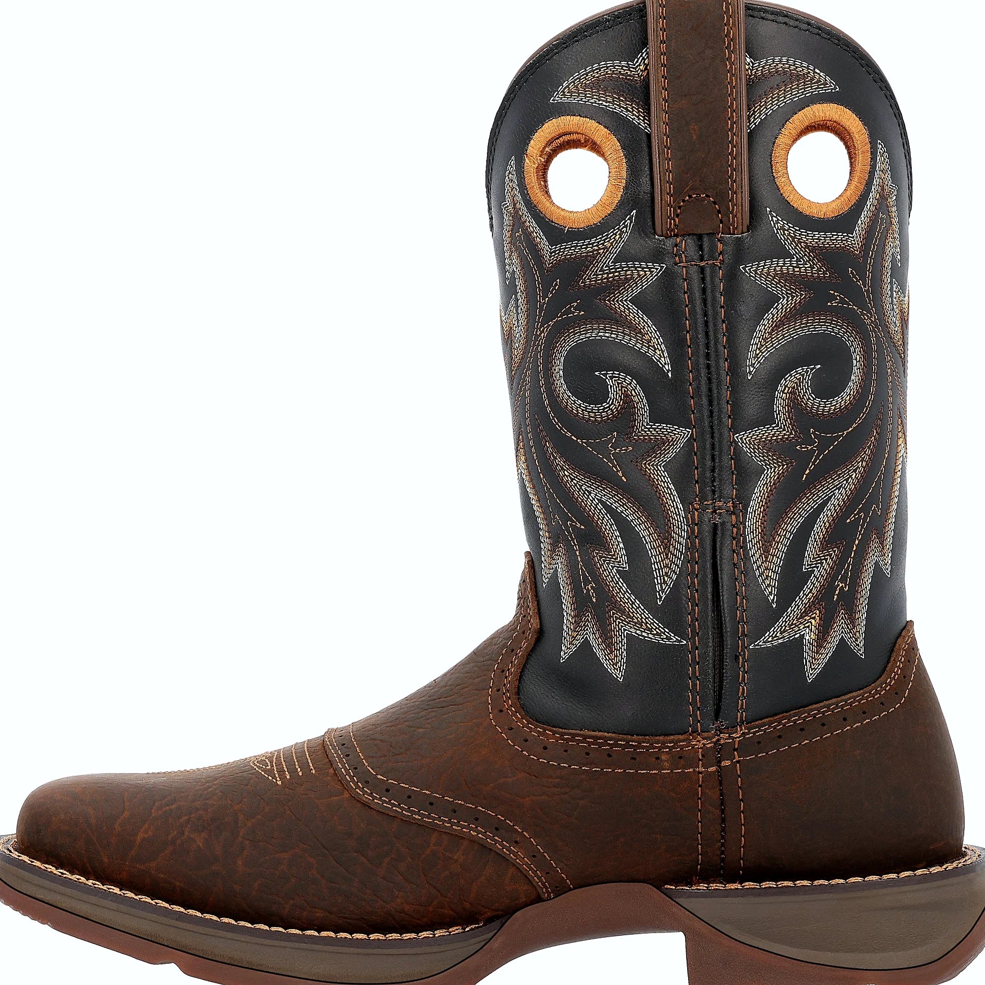 Square toe western boot built on a saddle vamp