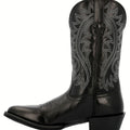 Black round toe western boot with a welted sole