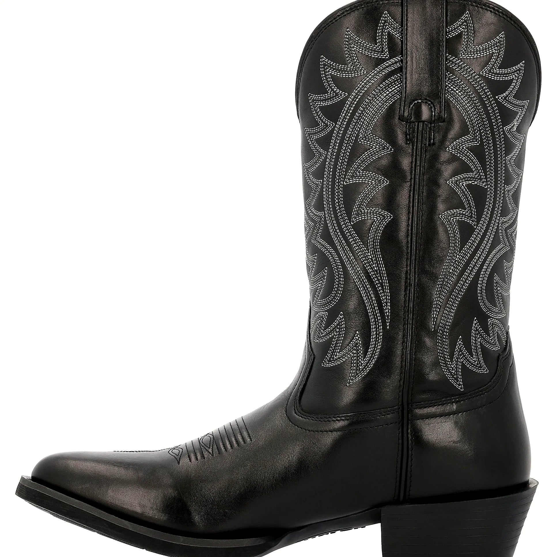Black round toe western boot with a welted sole