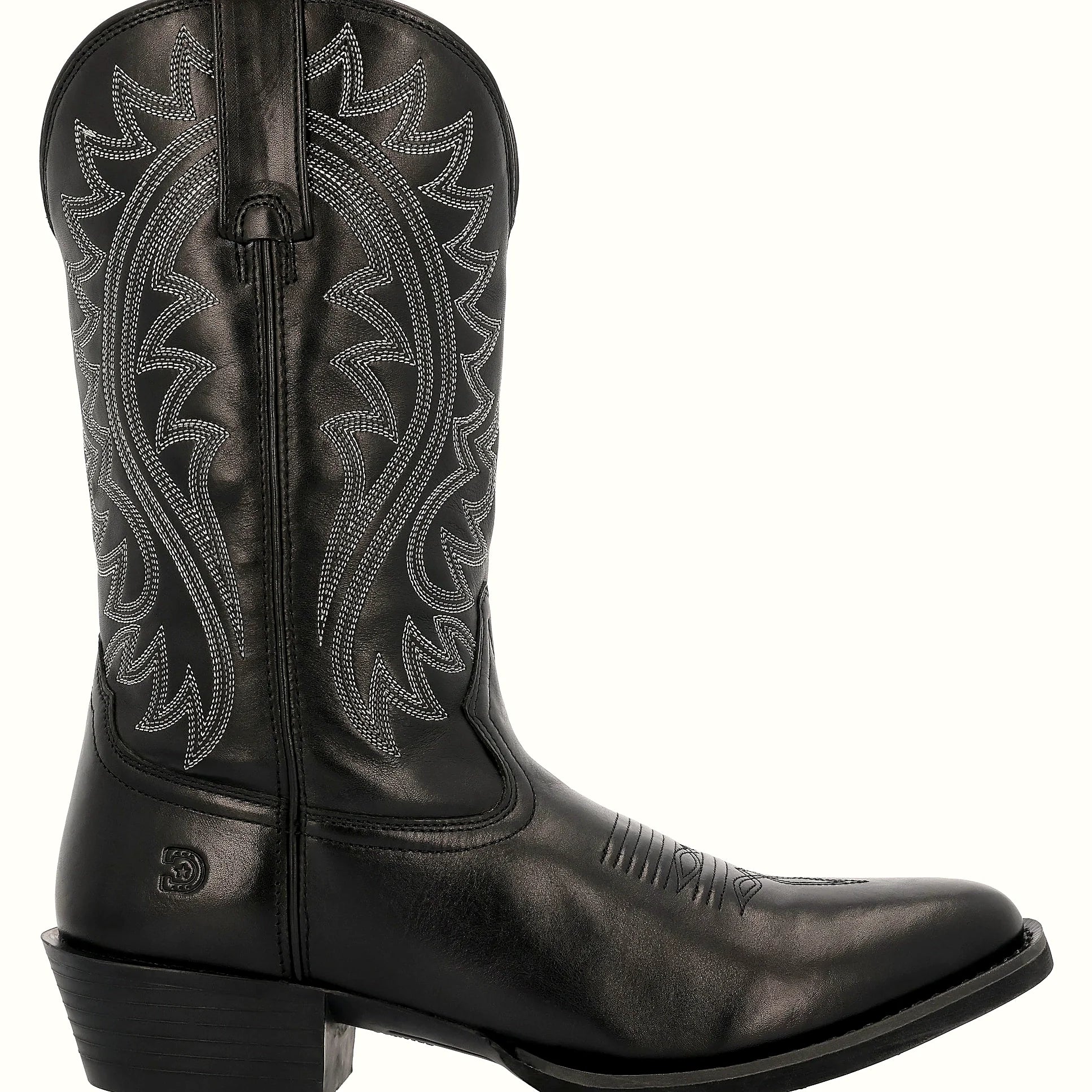 Black western boot with a nailed heel and rubber outsole