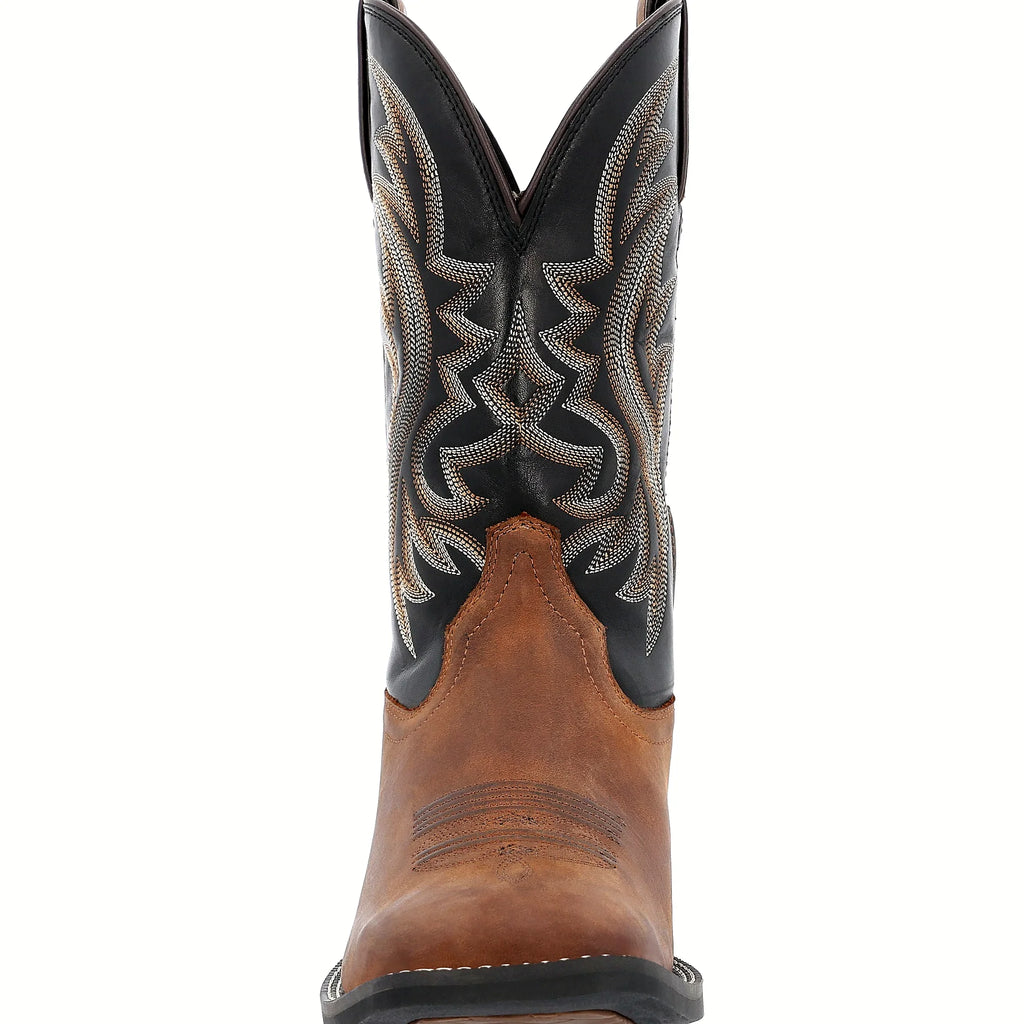 Full-grain leather western boot with a soft mesh lining