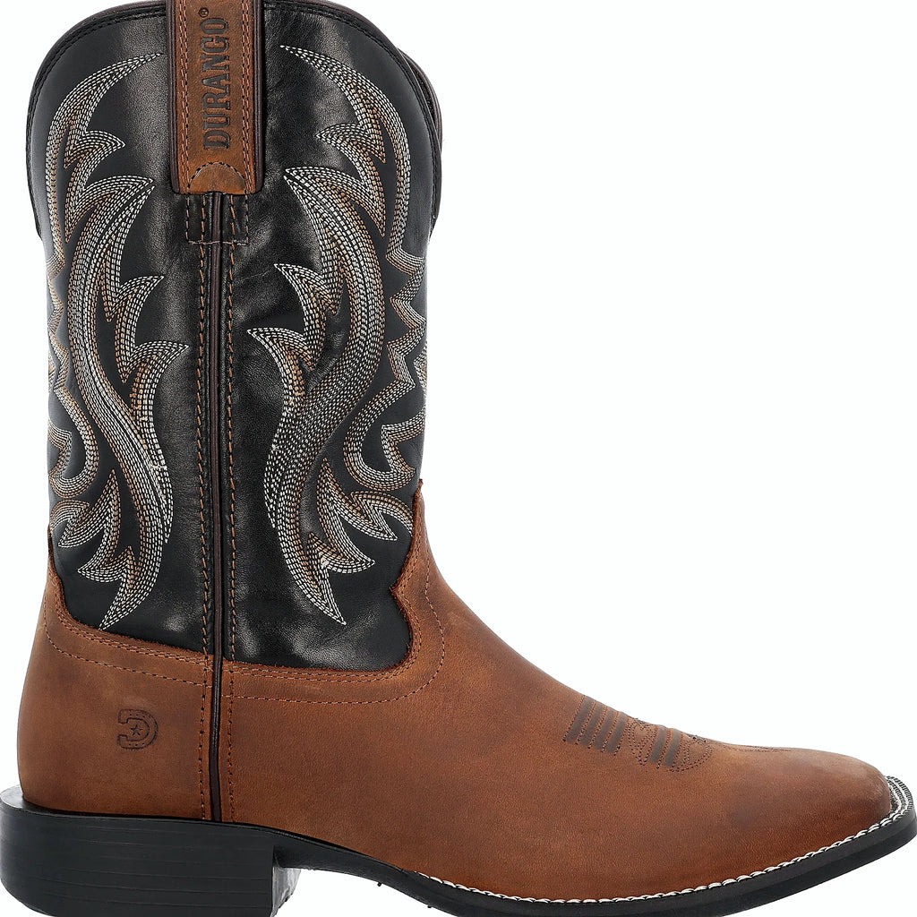 Brown pull-on boot with a slip-resisting rubber outsole