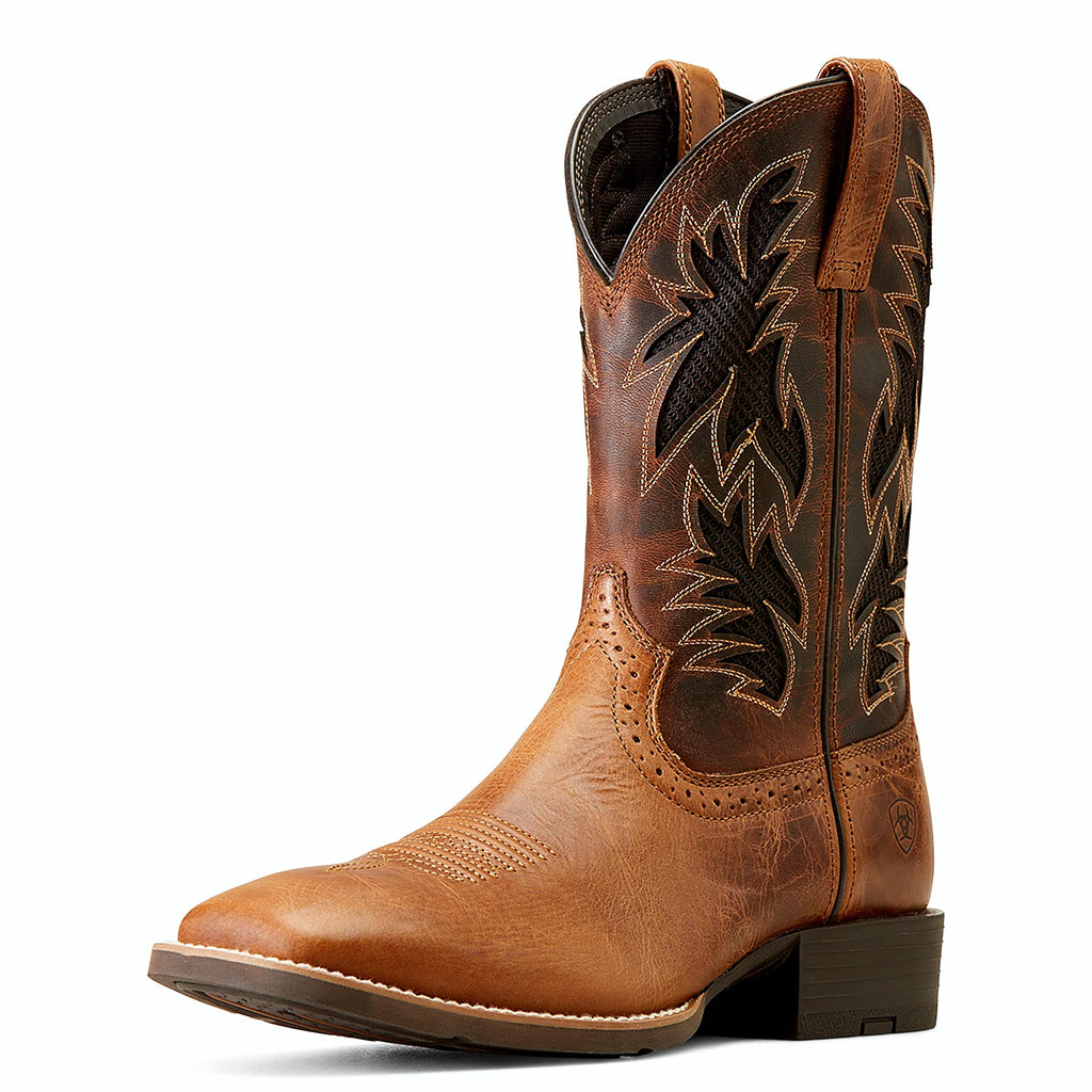 Cowboy boot with mesh panels for airflow