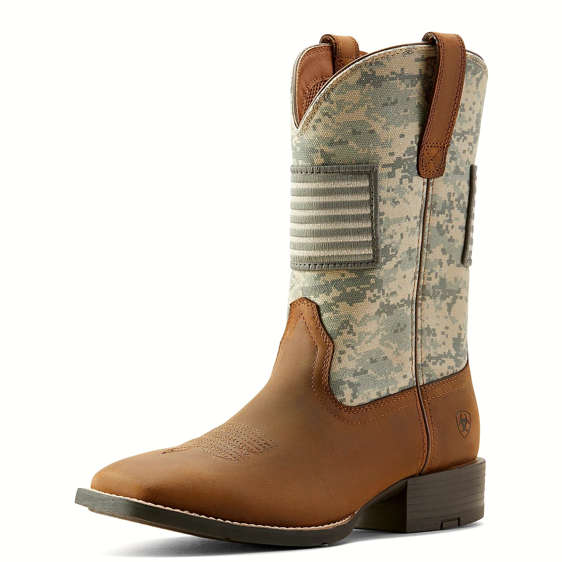 Western boot with a flat topped square front