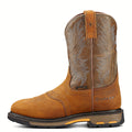 Round toe work boot with a high arch entry system