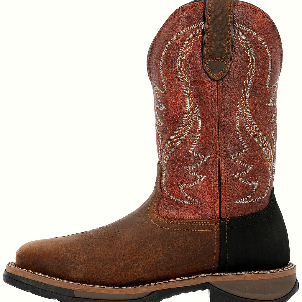 Cognac western work boot with a ventilated shaft