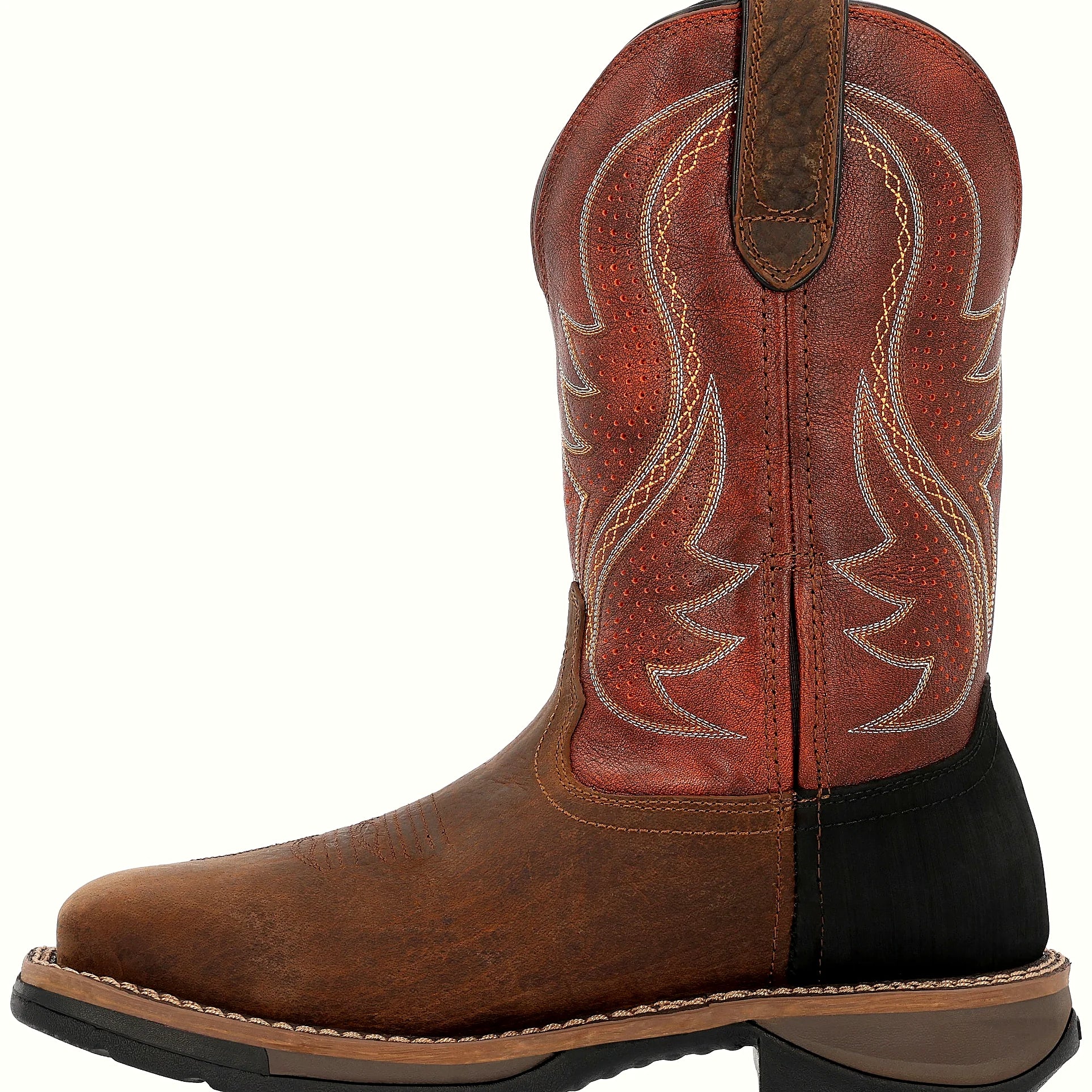 Cognac western work boot with a ventilated shaft