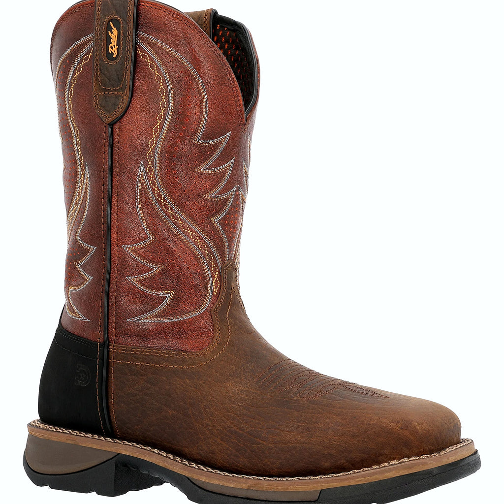 Square toe work boot with a Goodyear welt