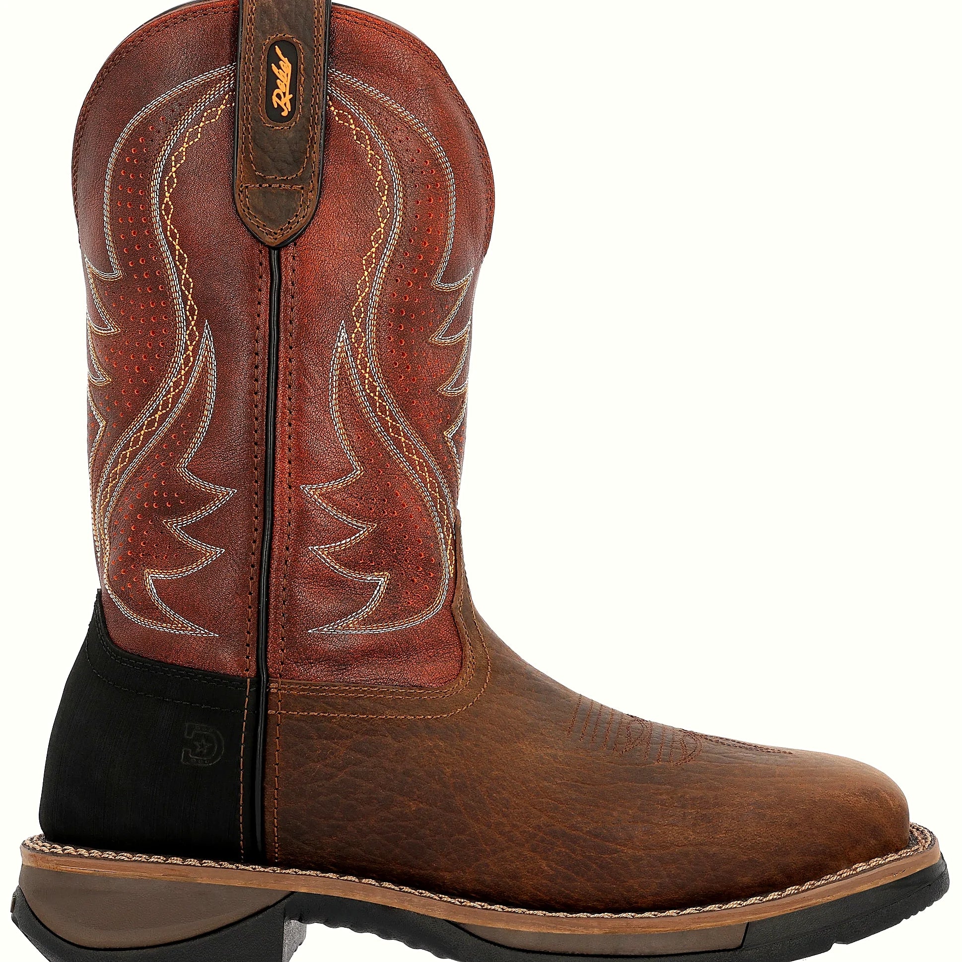 Cognac boot with an abrasion-resistant rubber outsole