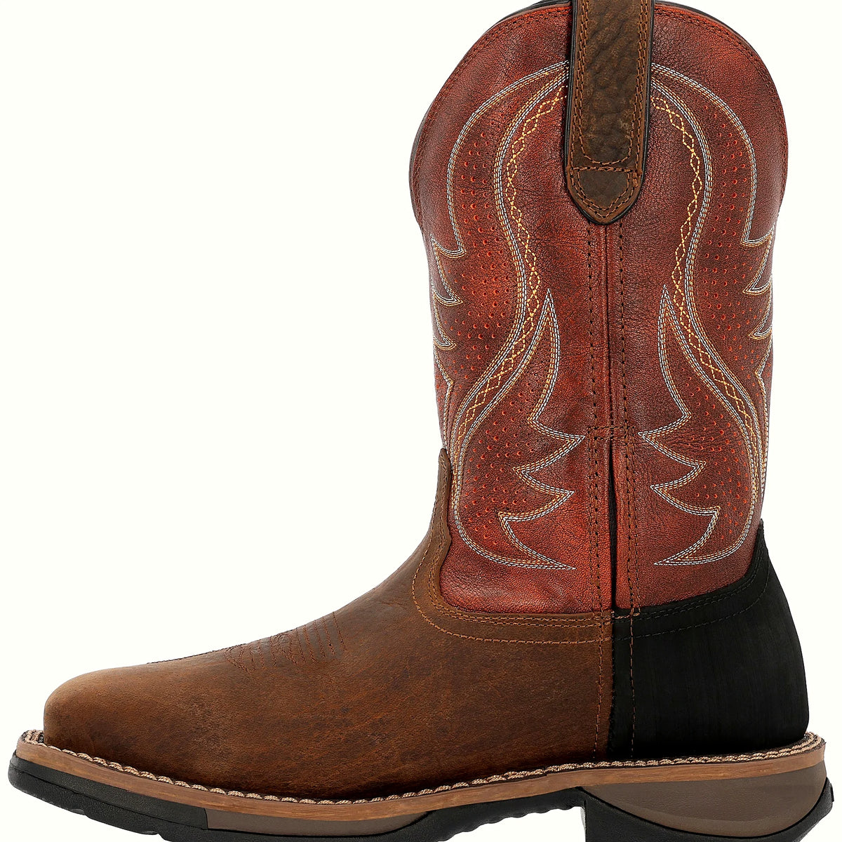Cognac western work boot with a ventilated shaft