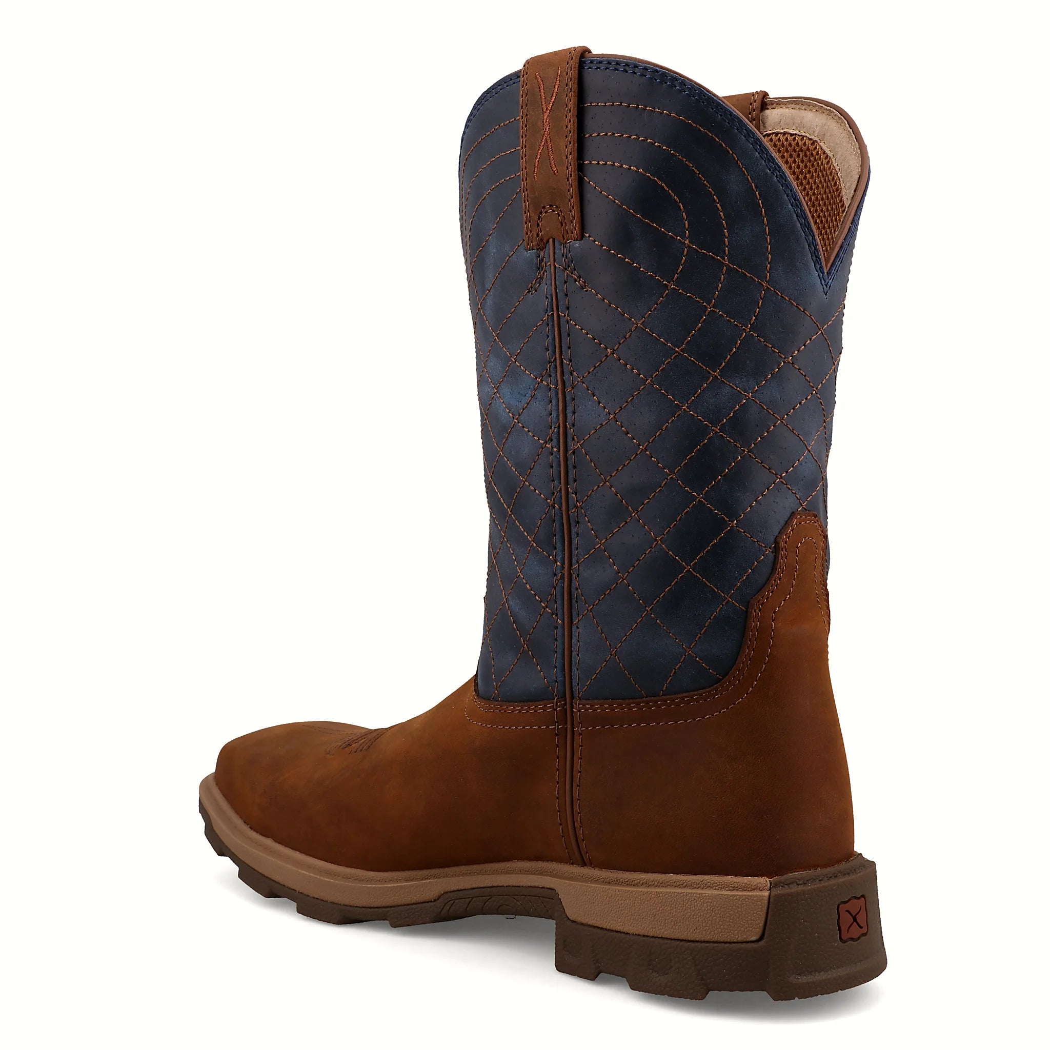 Eleven inch work boot with a leather vamp and shaft