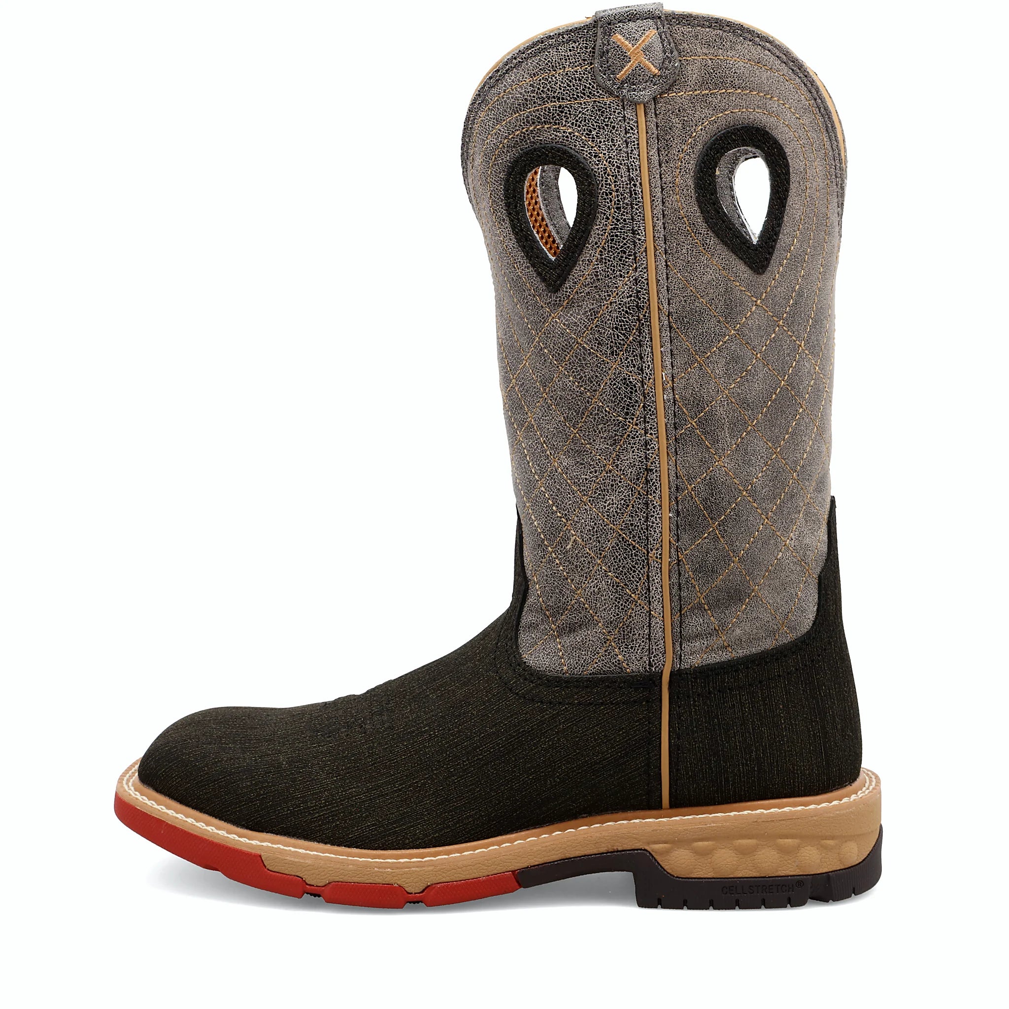 Charcoal and grey western work boot with an alloy toe