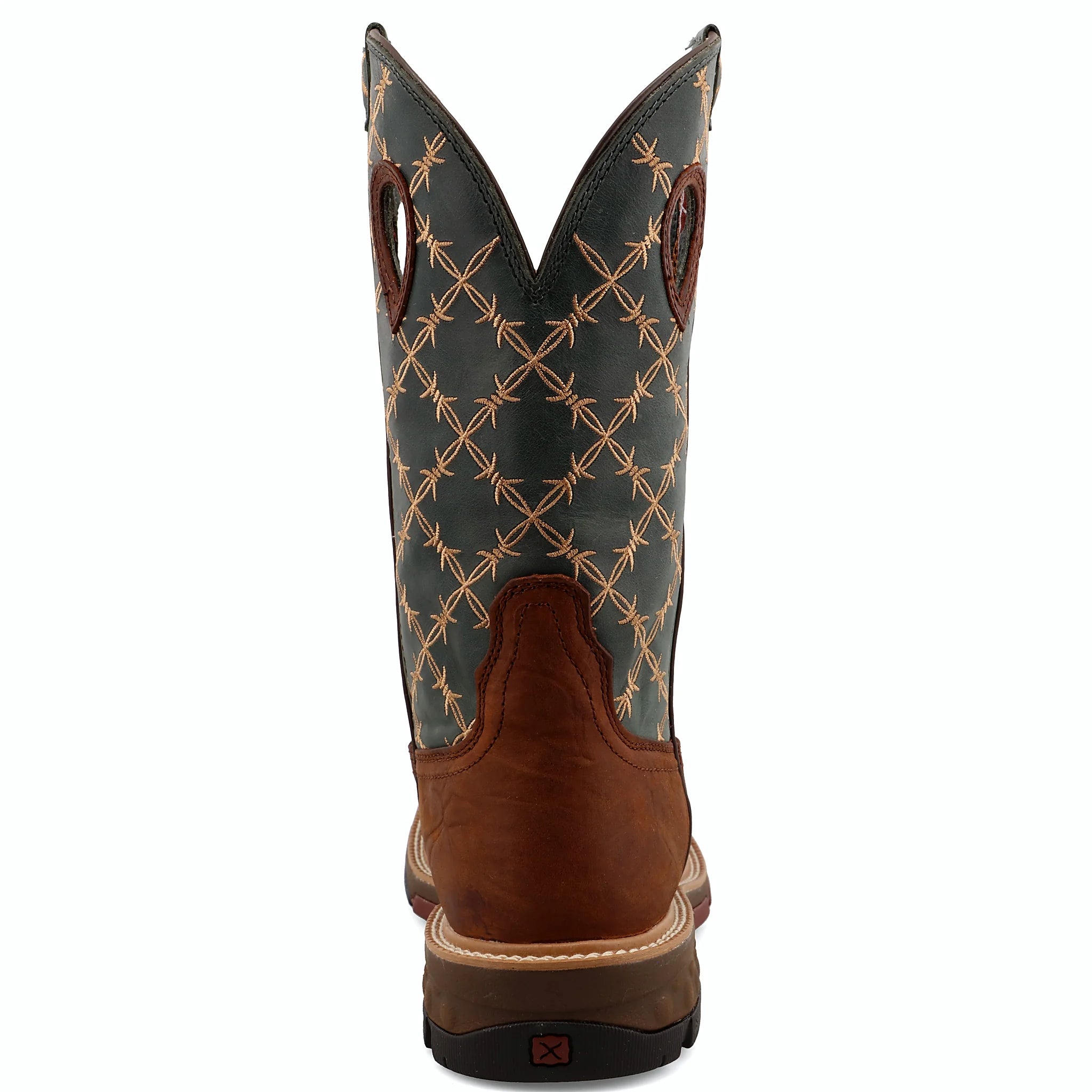 Square toe work boot with a double stitched storm welt